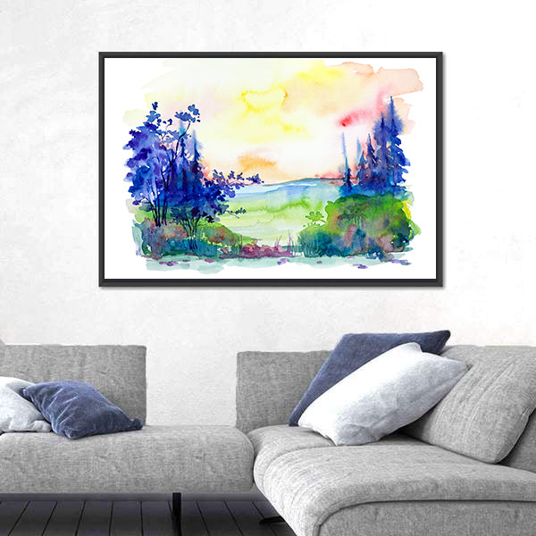 Watercolor Summer Forest Canvas Wall Art