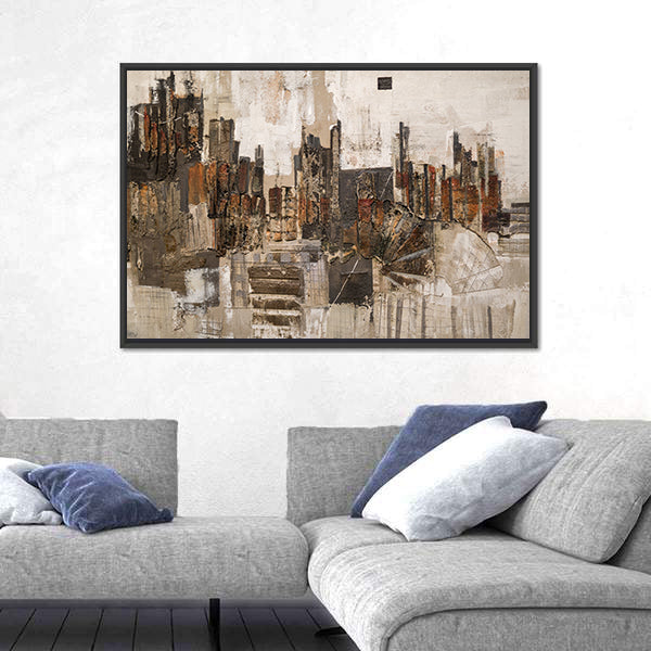 Textured Abstract Urban Skyline Canvas Wall Art