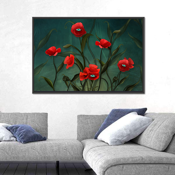 Surreal Poppies with Human Eyes Canvas Wall Art