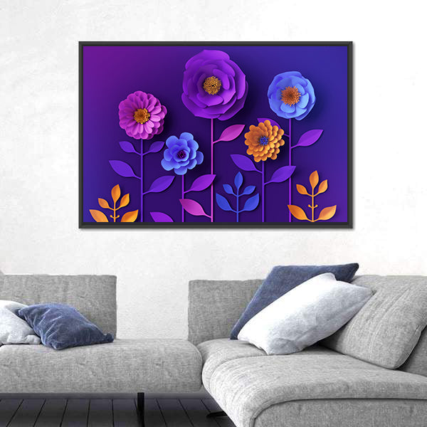 3D Colorful Neon Paper Flowers Canvas Wall Art