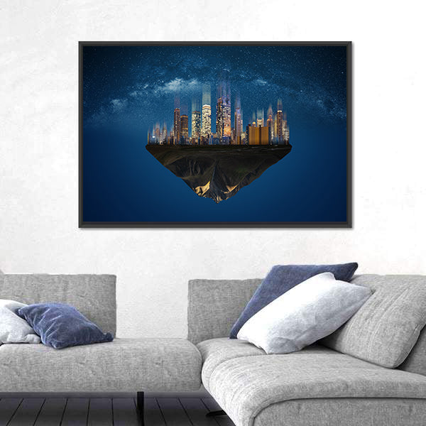 Futuristic Floating Island At Nights Canvas Wall Art