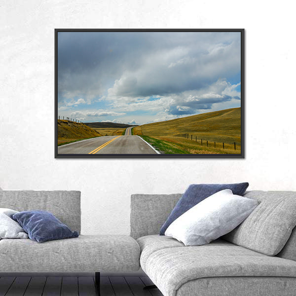 Driving On The Open Road In Big Sky Country Montana Canvas Wall Art