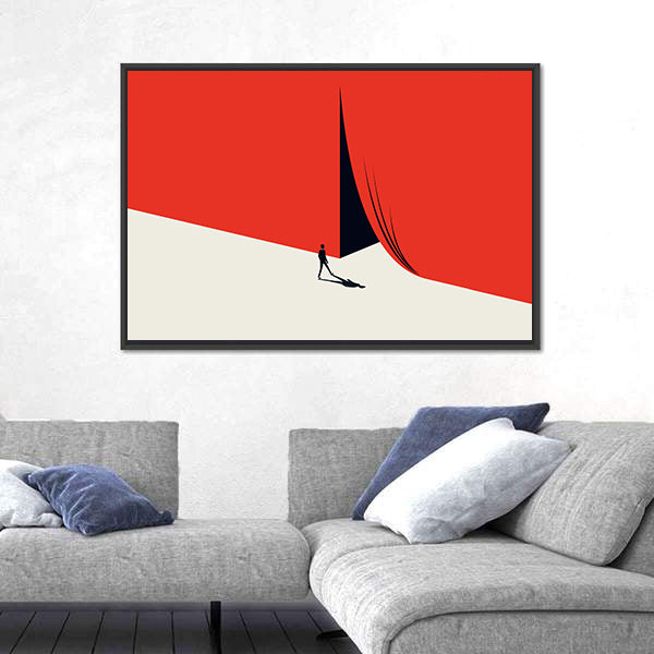 Man Walking Across Red Minimalist Landscape Canvas Wall Art