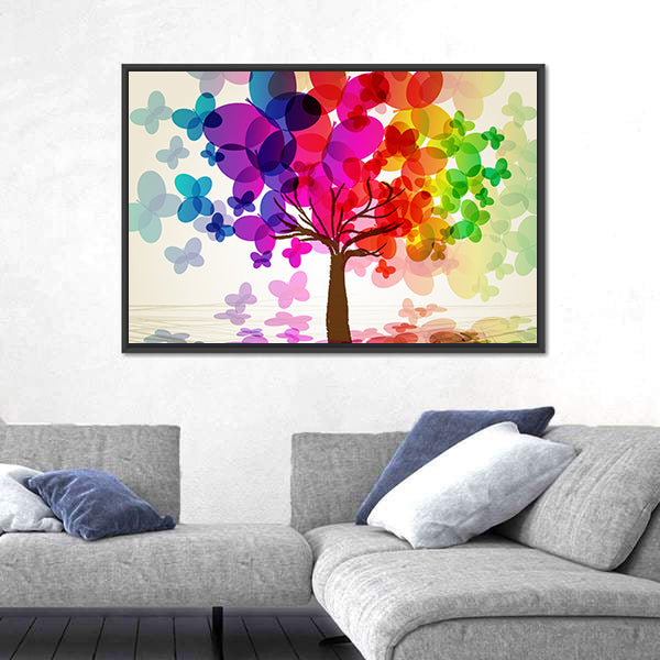 Abstract Colorful Tree with Butterflies Canvas Wall Art