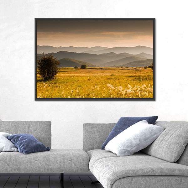 Golden Meadow and Rolling Hills Canvas Wall Art
