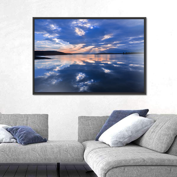Sunset Over Reflective Lake Canvas Wall Art