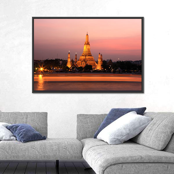 Wat Arun Temple At Sunset In Bangkok Thailand Canvas Wall Art