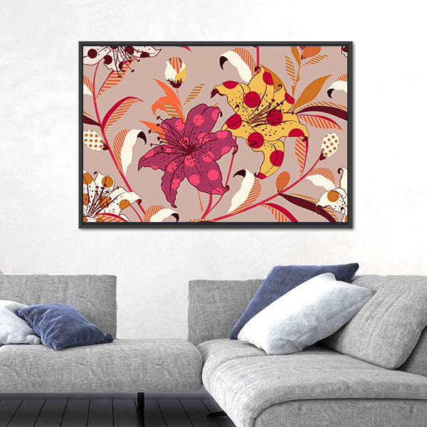 Retro Polka-dot Lily Pattern Canvas Wall Art
