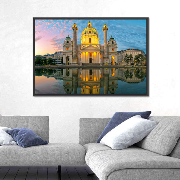 St. Charles Church Sunset Reflection Canvas Wall Art