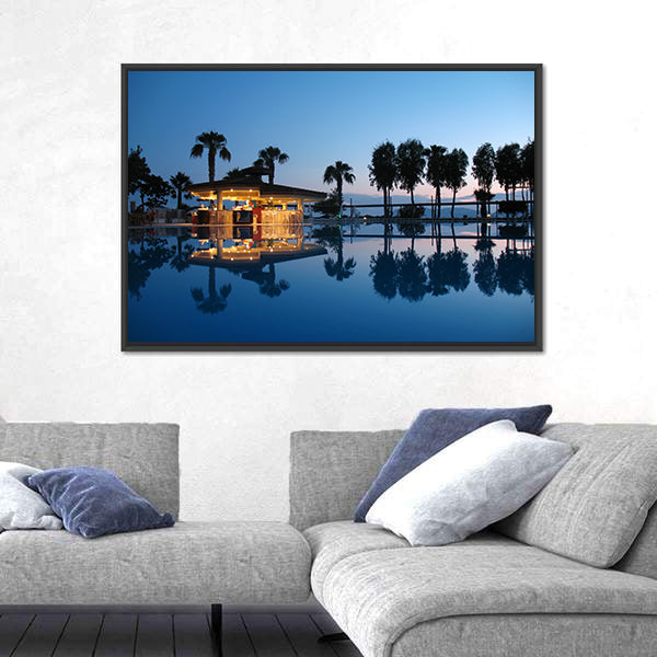 Night Bar On Summer Beach in Turkey Canvas Wall Art