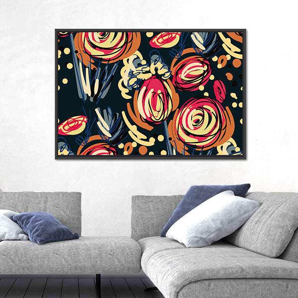 Abstract Colorful Doodle Rose Canvas Wall Art