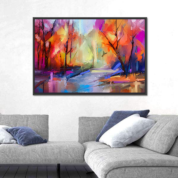 Autumn Forest Path Abstract Canvas Wall Art