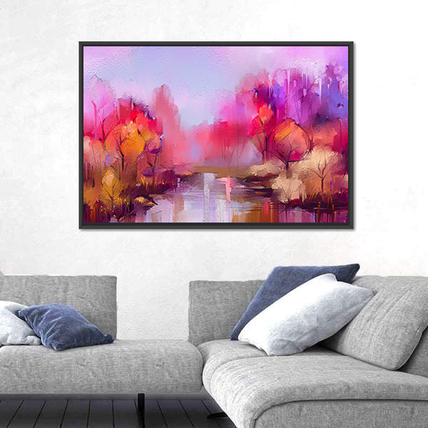 Colorful Autumn River Landscape Canvas Wall Art