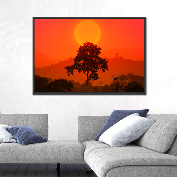 African Sunset with Big Tree Canvas Wall Art