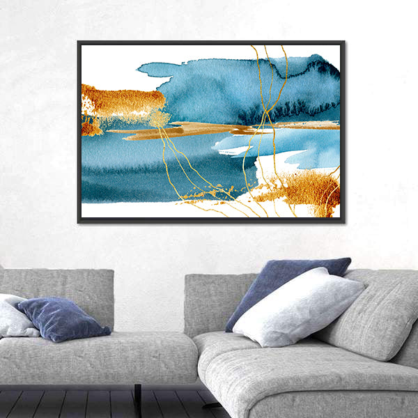 Blue and Gold Abstract Landscape Canvas Wall Art