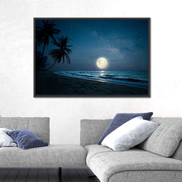 Moonlit Fantasy Tropical Beach Canvas Wall Art