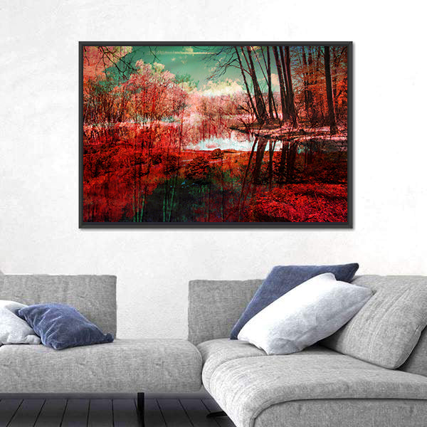 Surreal Autumn Forest Reflection Canvas Wall Art