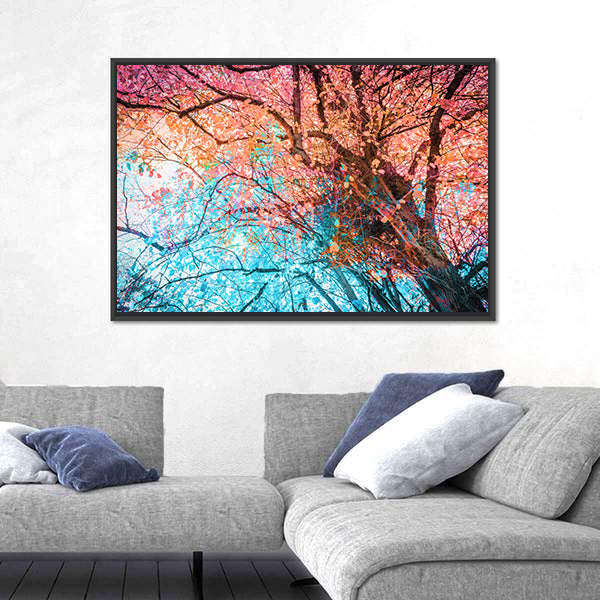 Looking Up Through Colorful Autumn Canopy Canvas Wall Art