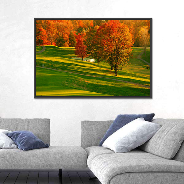 Sunset At The Golf Course Canvas Wall Art