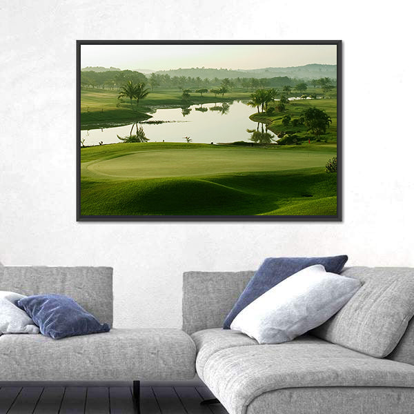 Sunrise Golf Course with Lake Canvas Wall Art