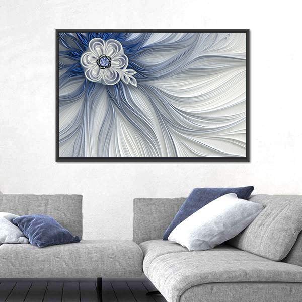 Blue Jeweled Fractal Flower Canvas Wall Art