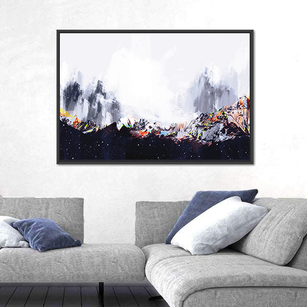 Abstract Snow-capped Mountain Range with Orange Ridges Canvas Wall Art