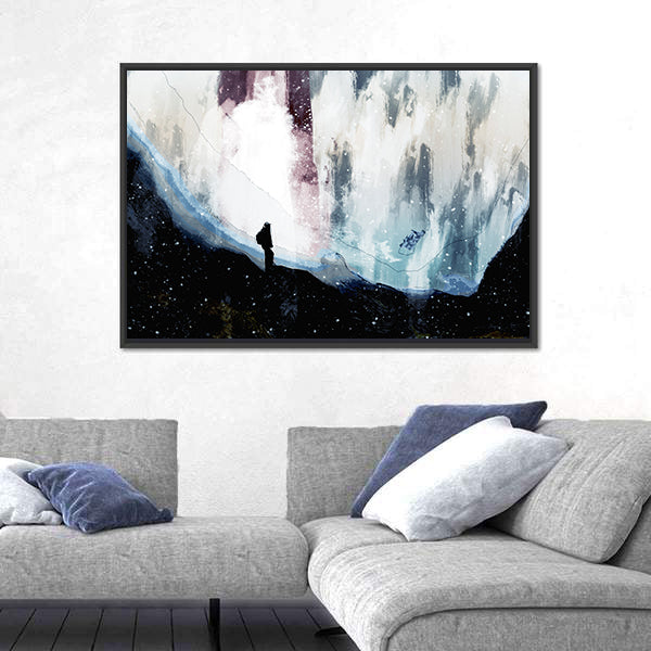 Lone Hiker Beneath Starlit Rift Canvas Wall Art