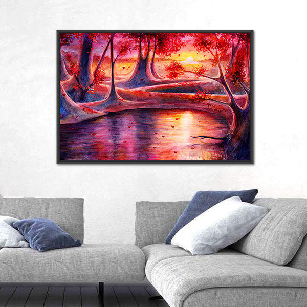 Autumn Lake Forest Watercolor Canvas Wall Art