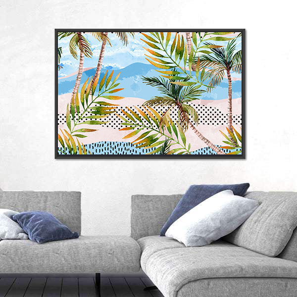 Summer Beach Abstract with Palms Canvas Wall Art