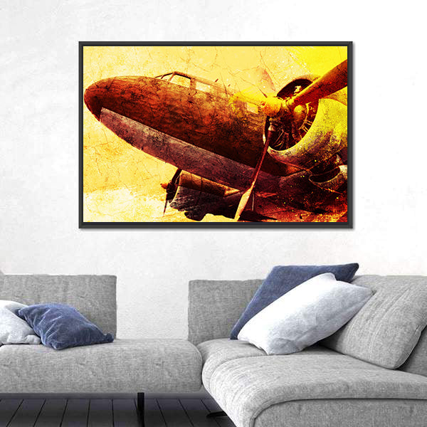 Grunge Old Military Plane Canvas Wall Art