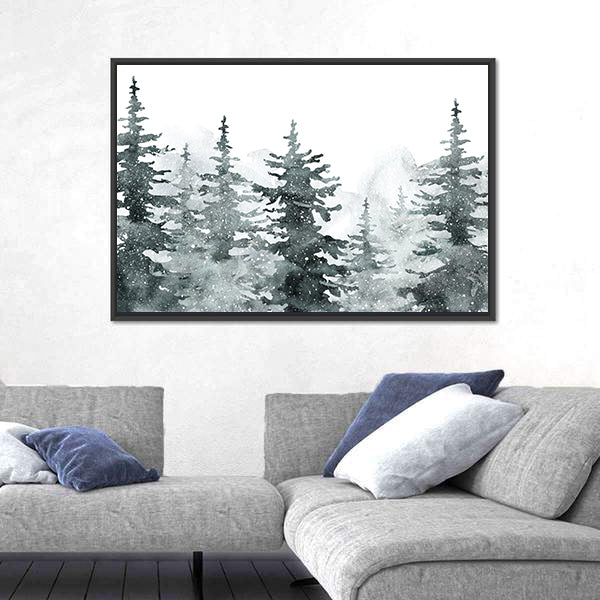 Snowy Evergreen Forest Canvas Wall Art