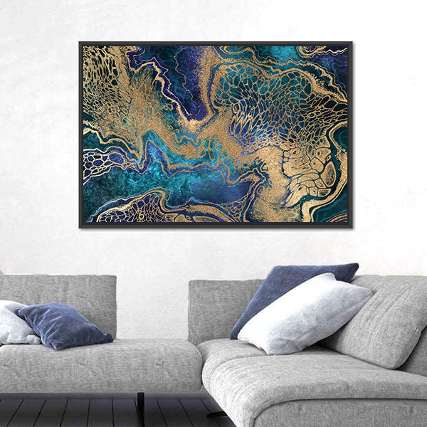 Blue And Gold Marble Texture Canvas Wall Art