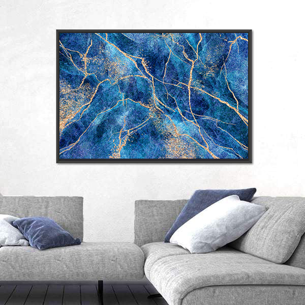Indigo Stone with Metallic Gold Veins Canvas Wall Art