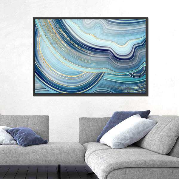 Swirling Blue Agate Marble with Gold Veins Canvas Wall Art