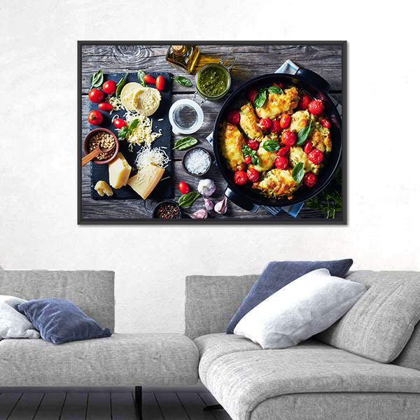 Baked Chicken Breast Rolls With Ingredients Canvas Wall Art