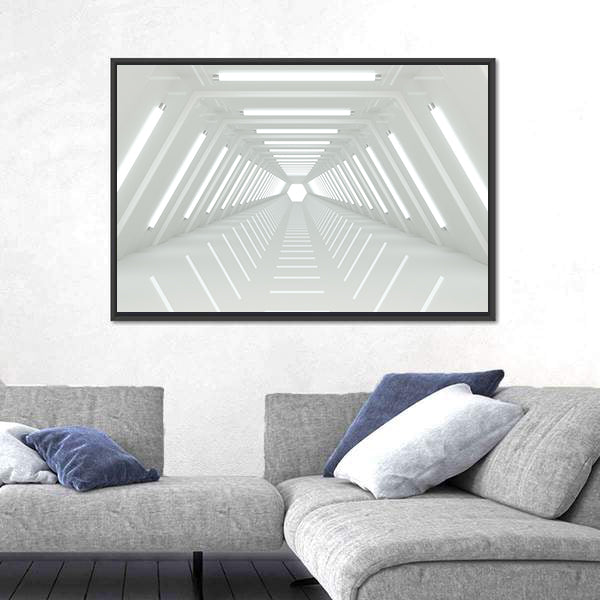 White Corridor Tunnel Canvas Wall Art