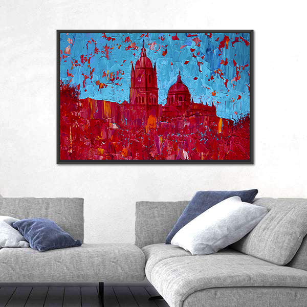 Monochrome Red Cathedral Cityscape Canvas Wall Art