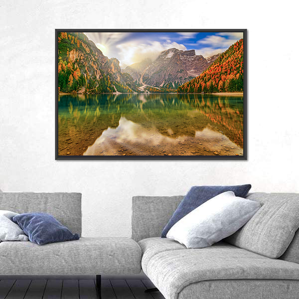 Autumn Reflection at Braies Lake Canvas Wall Art