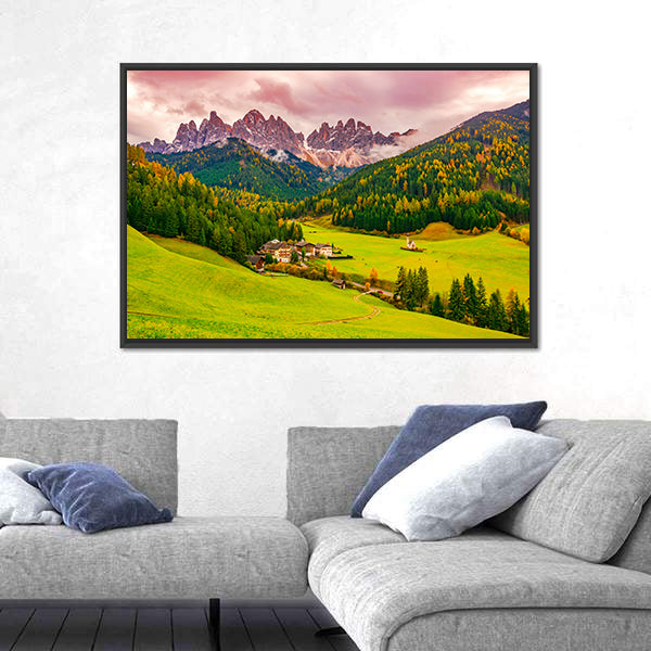 Santa Maddalena Village at Autumn Twilight Canvas Wall Art