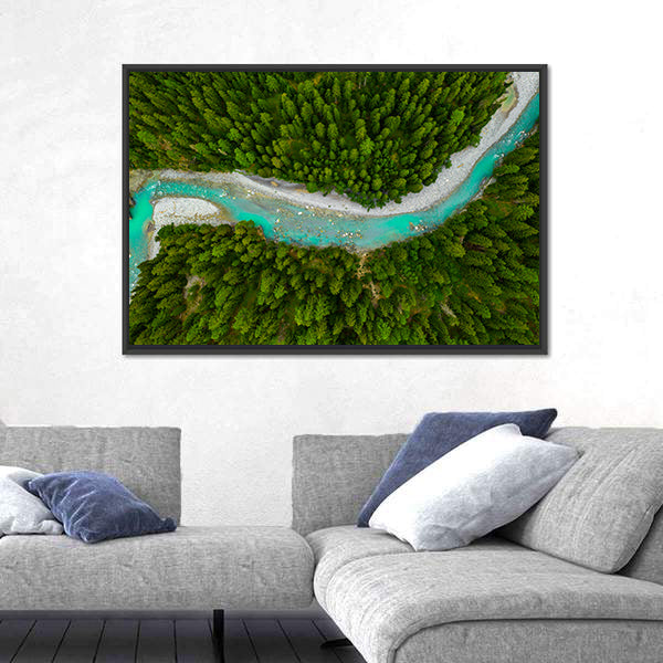 Inn River Flowing In Forest In Switzerland Canvas Wall Art