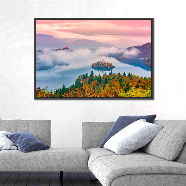 Lake Bled at Sunrise Canvas Wall Art
