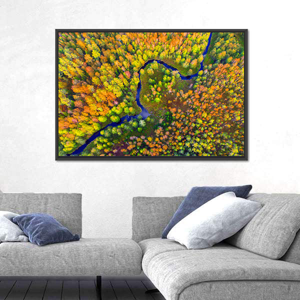 River In Autumn Forest Canvas Wall Art
