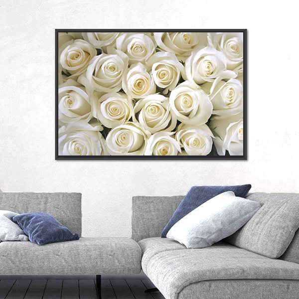 Silky White Roses Canvas Wall Art