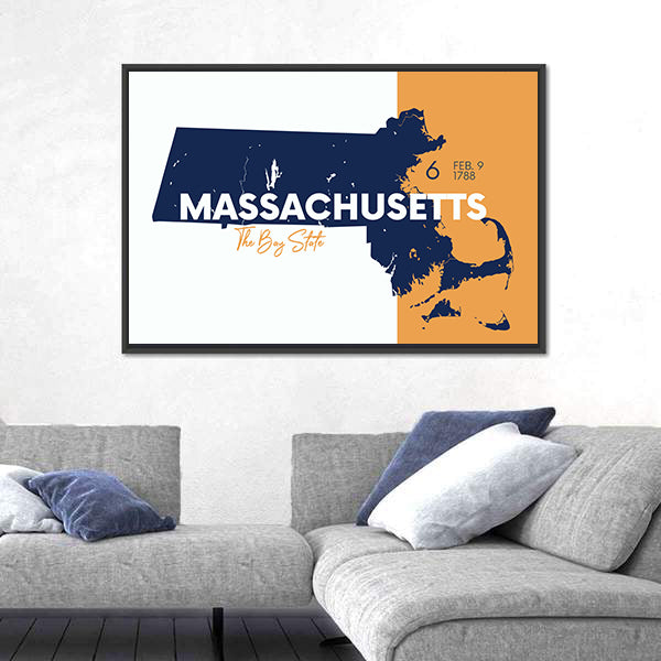 Massachusetts State Map Canvas Wall Art