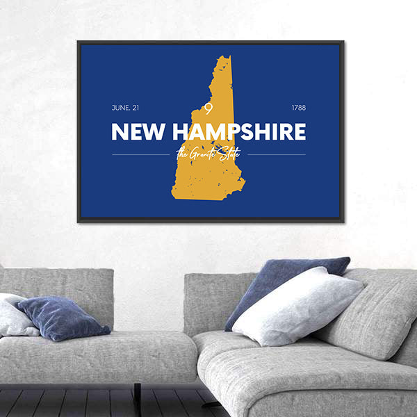 New Hampshire Gold Map Typography Canvas Wall Art