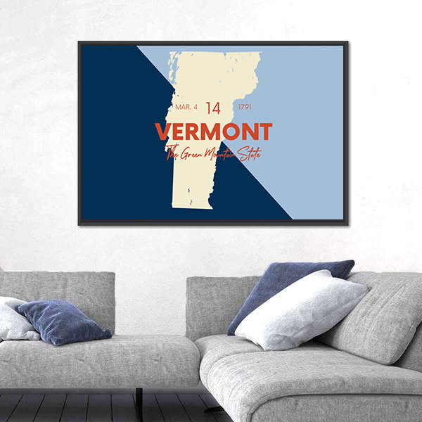 Vermont Map with Statehood Date Canvas Wall Art