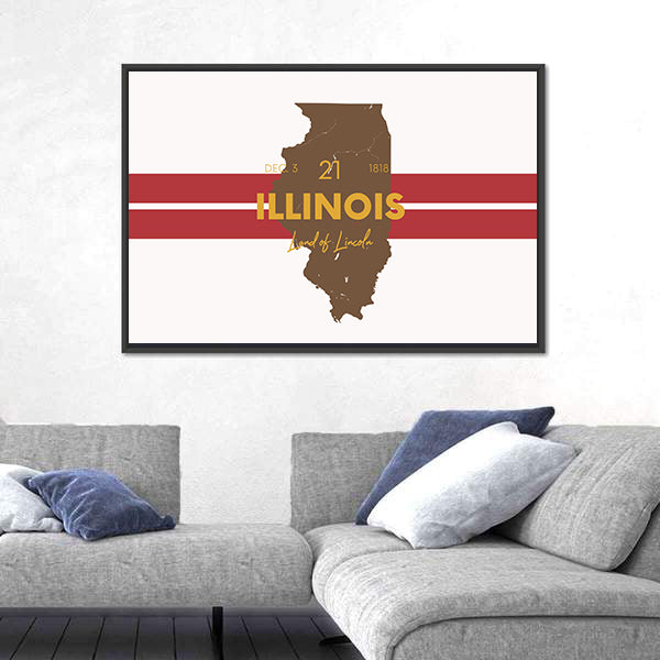 Illinois Map with Land of Lincoln Canvas Wall Art