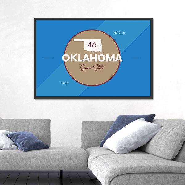 Oklahoma State Map Emblem Canvas Wall Art