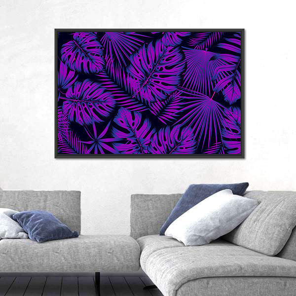 Neon-edged Tropical Leaves Pattern Canvas Wall Art