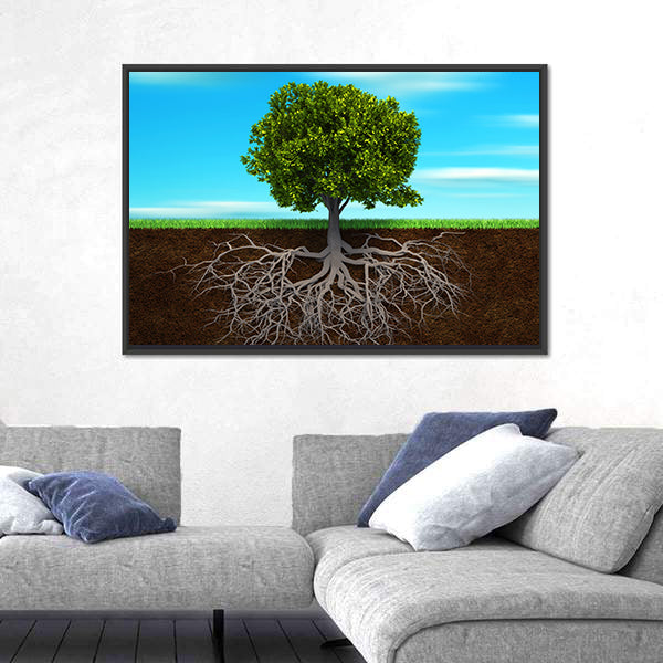 Root Of A Tree Illustration Canvas Wall Art
